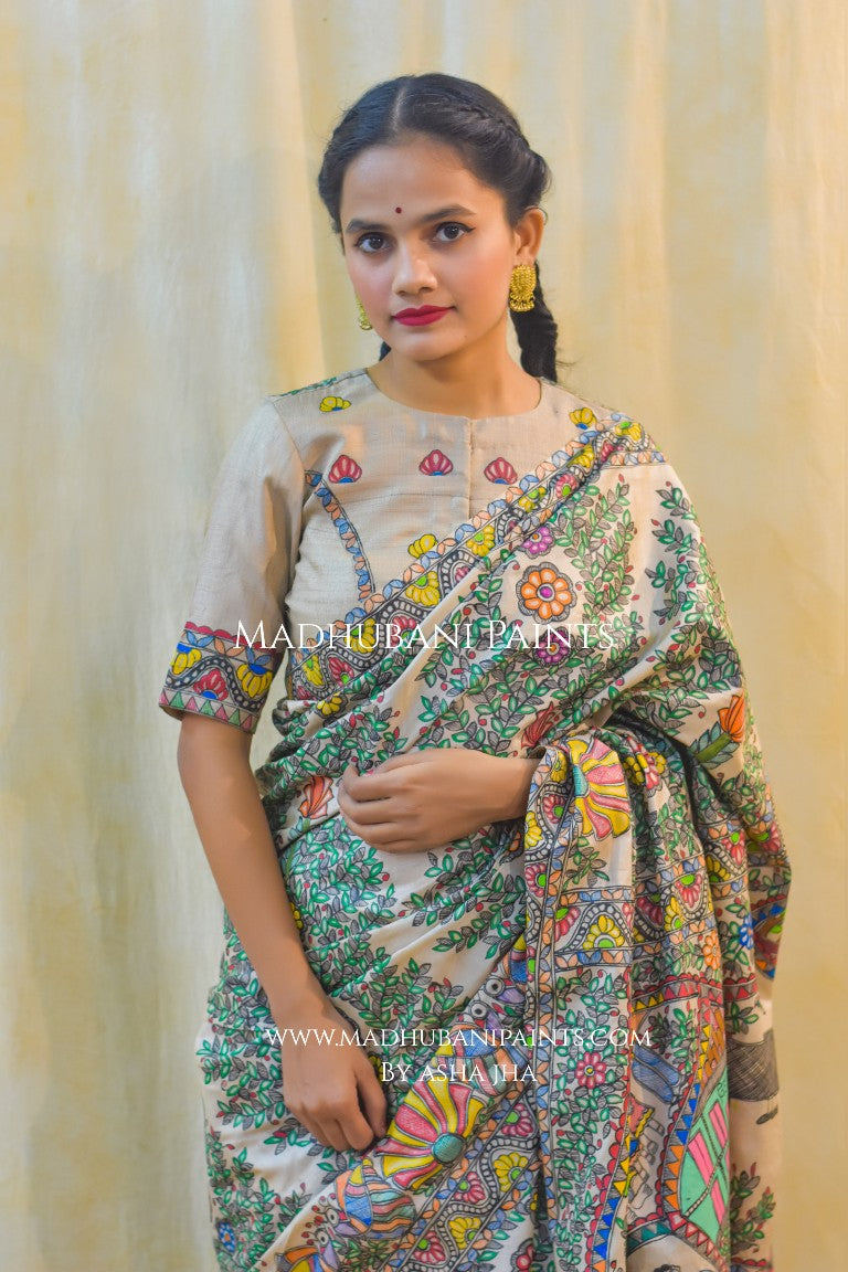 'KAHANI PADMA KI' Handpainted Madhubani Tussar Silk Saree