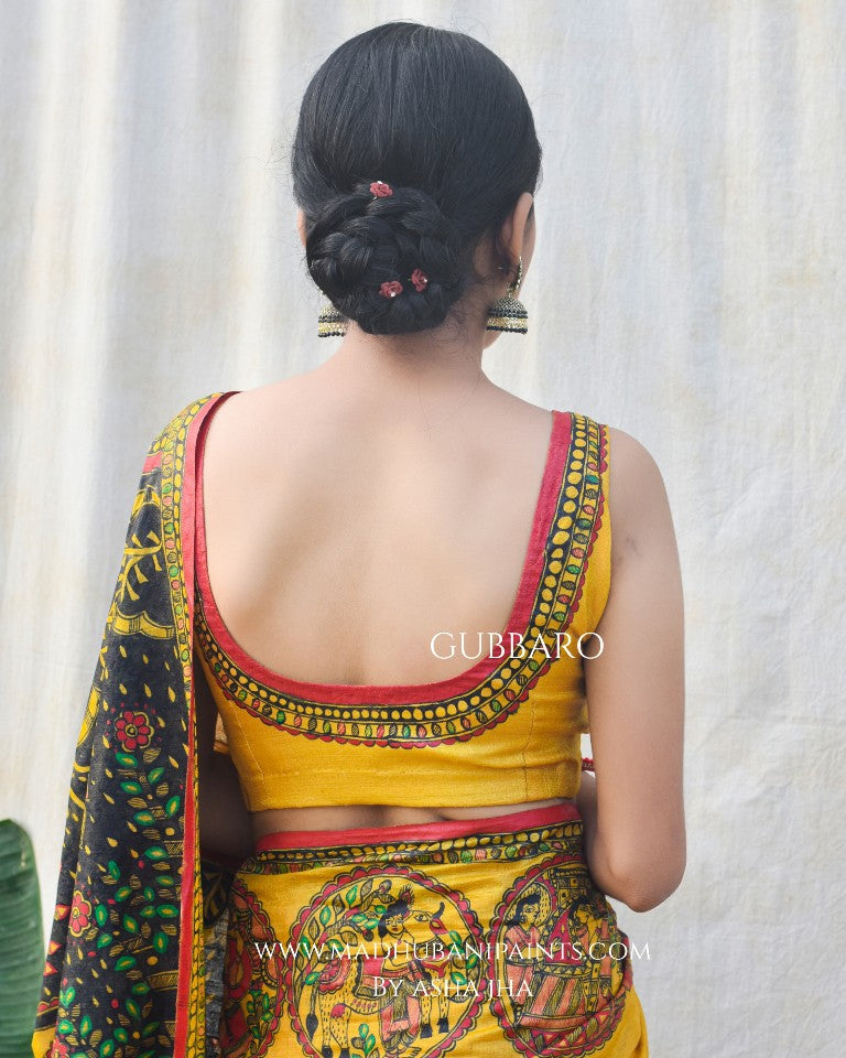 'GOVARDHAN' Handpainted Madhubani Tussar Silk Blouse