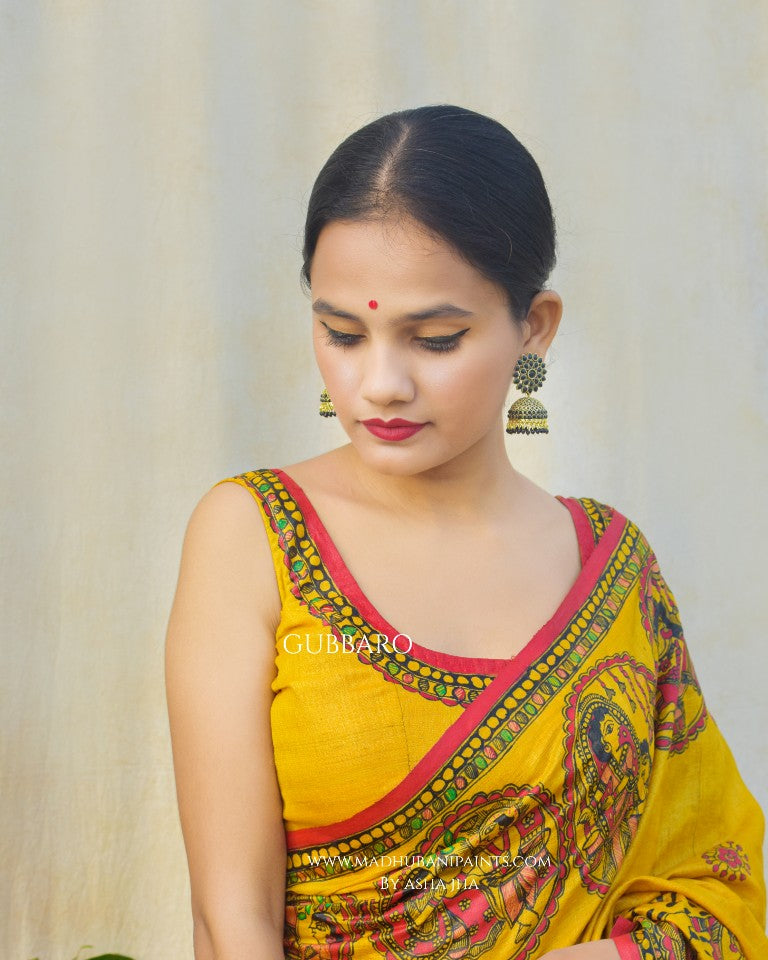 'GOVARDHAN' Handpainted Madhubani Tussar Silk Blouse