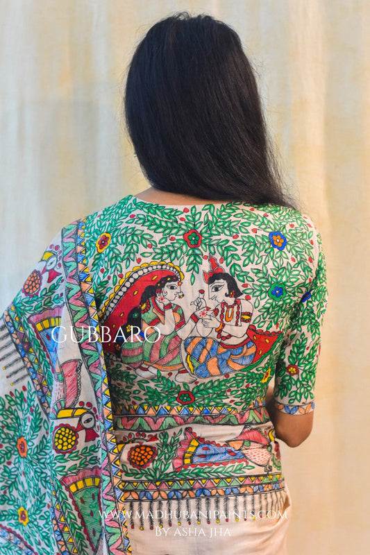 'MANORATH' Handpainted Madhubani Tussar Silk Blouse