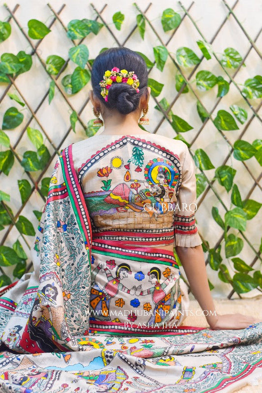 NANDGOPALA RADHA' Handpainted Madhubani Tussar Silk Blouse