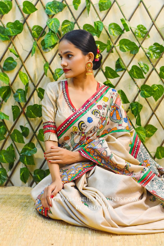 NANDGOPALA RADHA' Handpainted Madhubani Tussar Silk Blouse