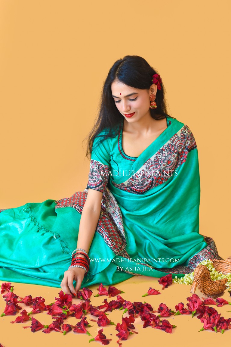 'SHYAMA' Handpainted Madhubani Tussar Silk Blouse