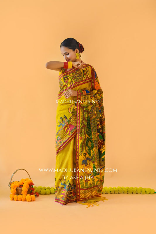 'GAURI' Handpainted Madhubani Chanderi Silk Saree