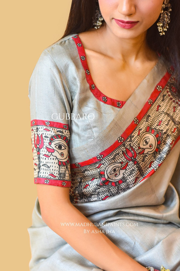'RAJESHWARI' Handpainted Madhubani Tussar Silk Blouse