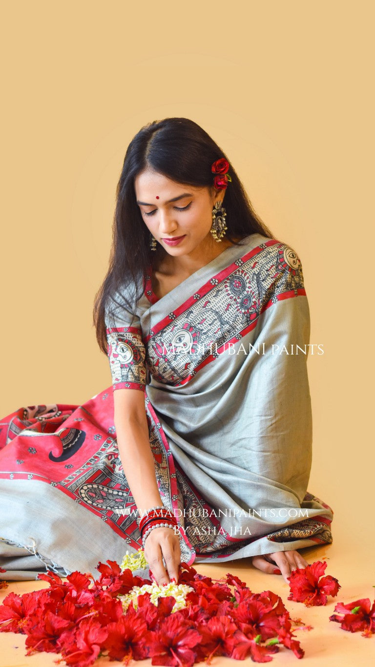 'RAJESHWARI' Handpainted Madhubani Tussar Silk Blouse