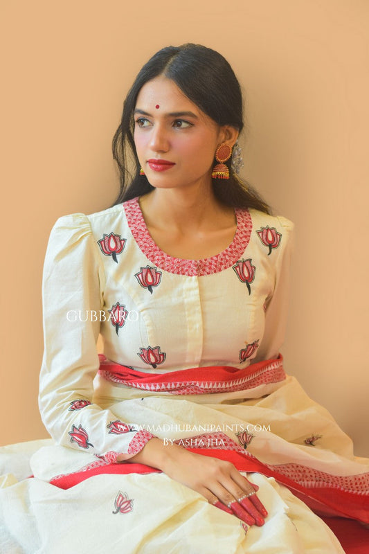 'SINDOORI'  Handpainted Madhubani Cotton Blouse