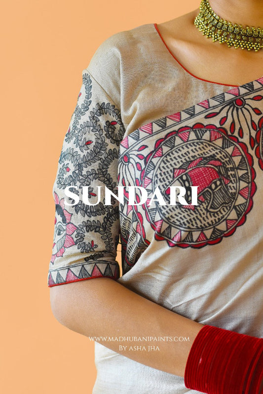 'SUNDARI' Handpainted Madhubani Tussar Silk Blouse