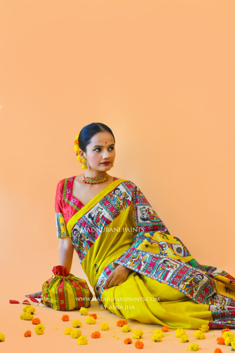 'UMA' Handpainted Madhubani Tussar Silk Blouse Set