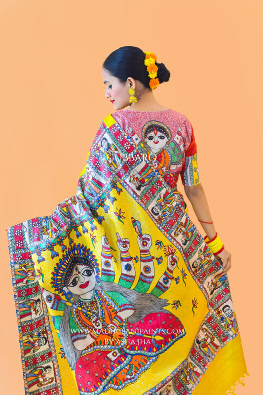 'UMA' Handpainted Madhubani Tussar Silk Blouse Set