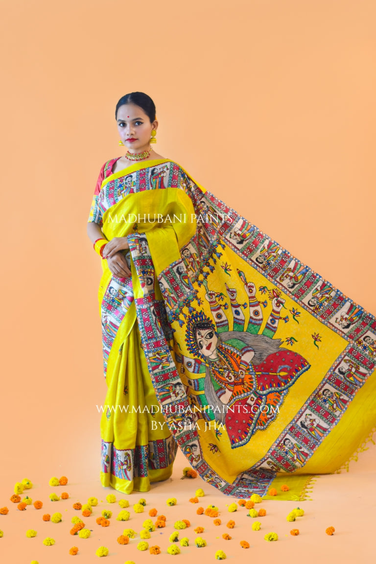 'UMA' Handpainted Madhubani Tussar Silk Blouse Set