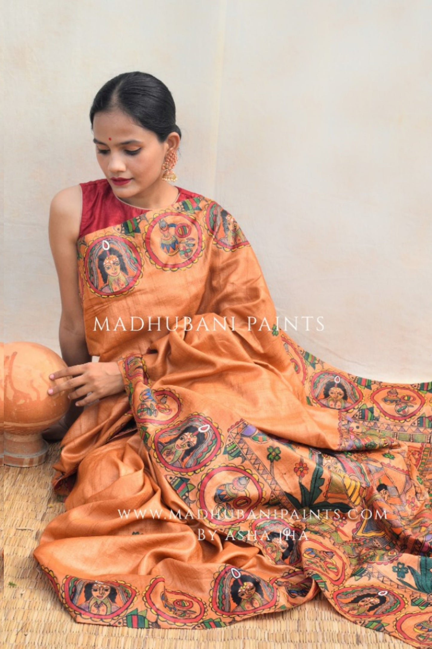'BENGALI VIVAH' Handpainted Madhubani Tussar Silk Saree