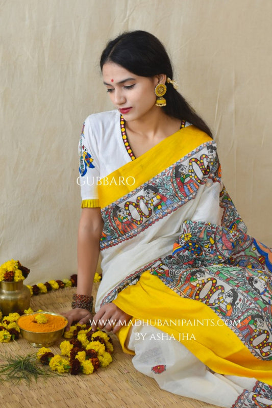 'UTSAV' Handpainted Madhubani Cotton Saree