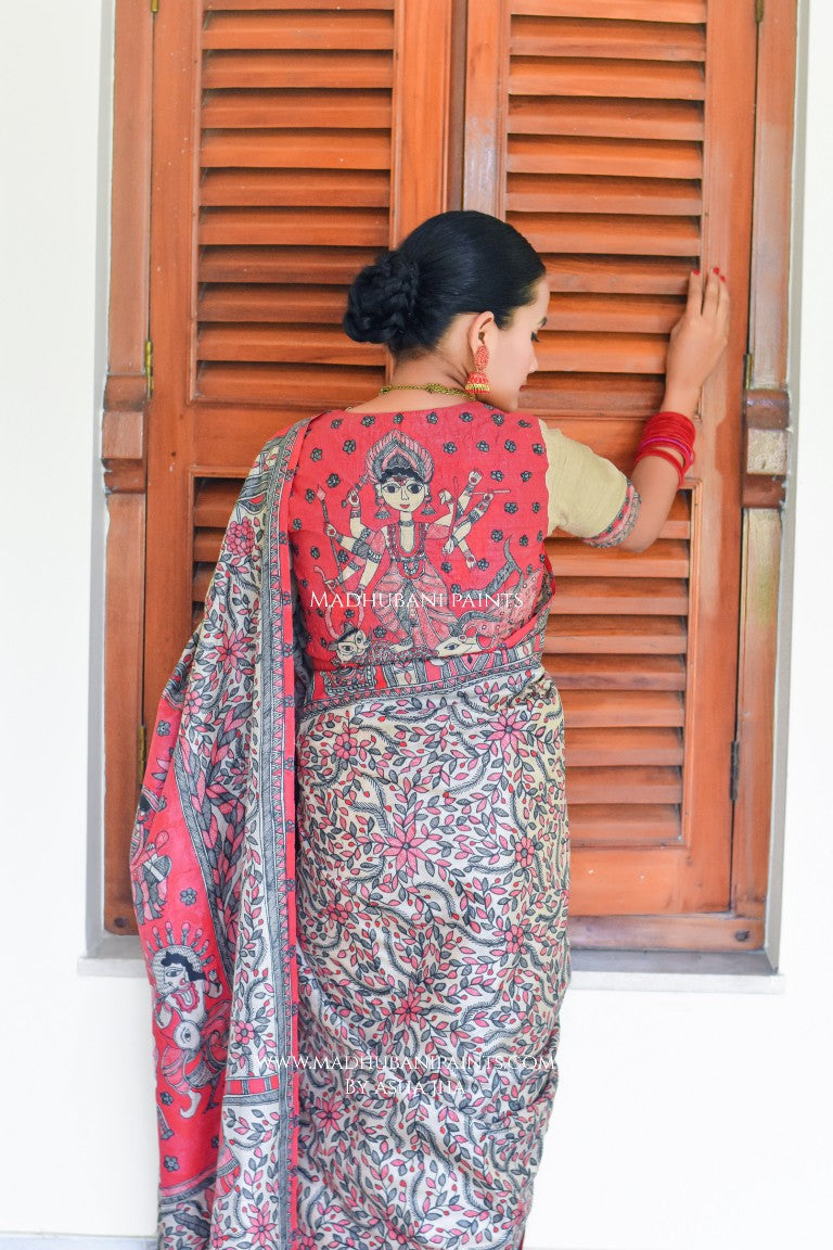 MAHAGAURI Handpainted Madhubani Tussar Silk Blouse