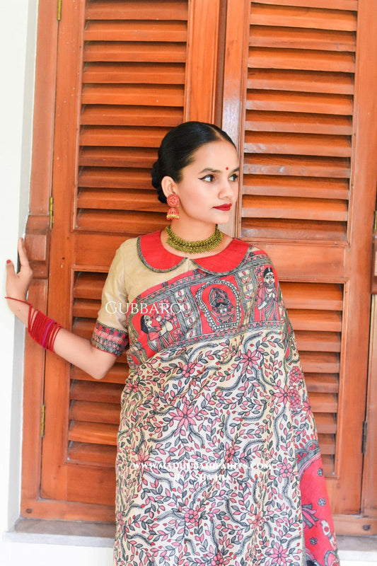 MAHAGAURI Handpainted Madhubani Tussar Silk Blouse