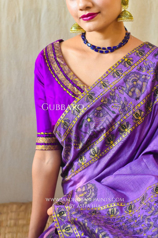 BAIGNI HAATHI Madhubani Handpainted Bishnupuri Silk Blouse