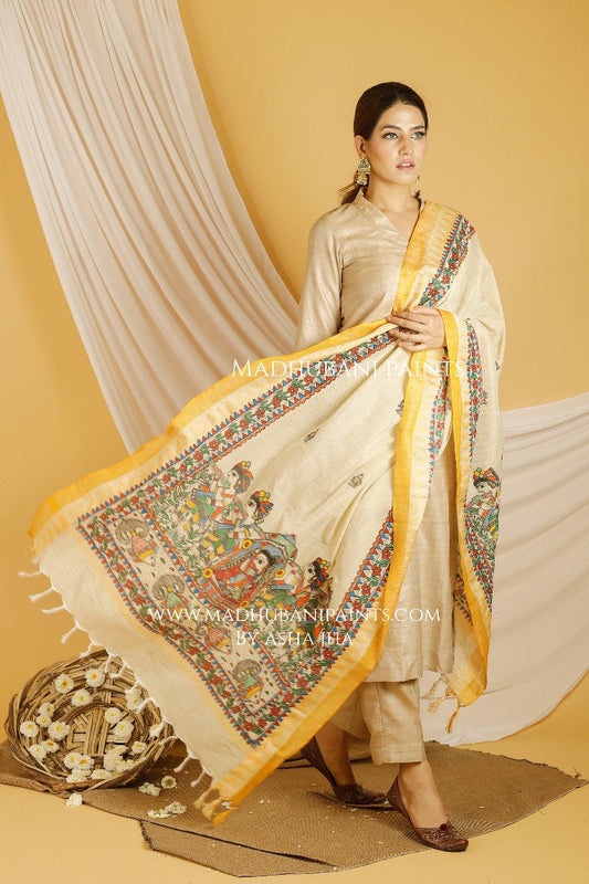 Bidai Madhubani Handpainted Pure Handloom Cotton Dupatta