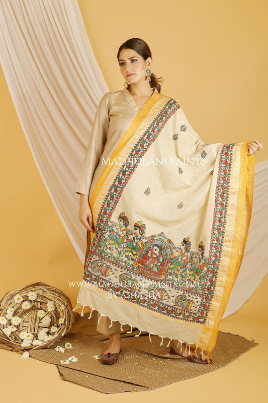 Bidai Madhubani Handpainted Pure Handloom Cotton Dupatta
