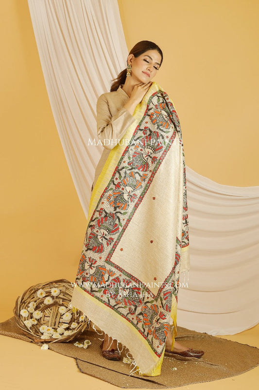 Matsya Madhubani Handpainted Pure Handloom Cotton Dupatta