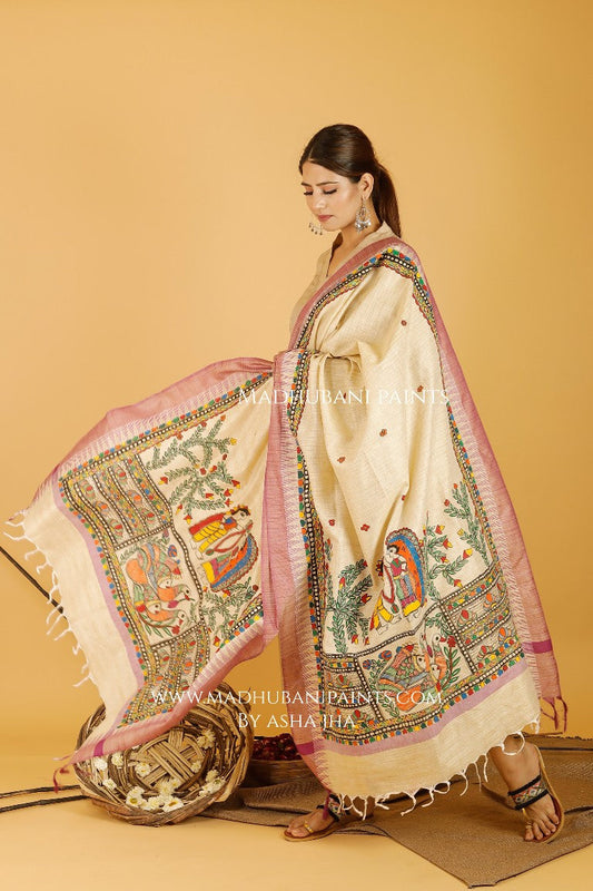 Sita Swaymbar Kathaa Madhubani Handpainted Pure Handloom Cotton Dupatta