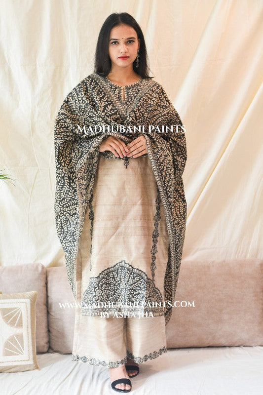 'Pride of Mithila' Handpainted Madhubani Tussar Silk Dupatta