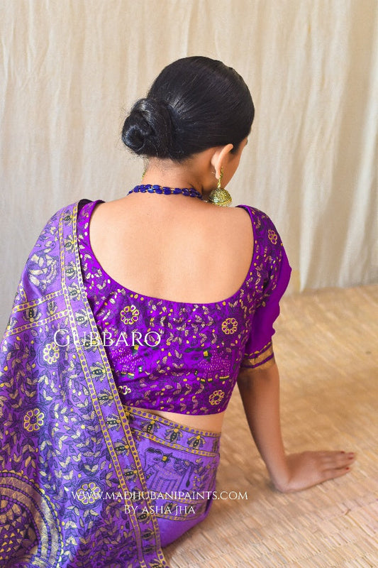 BAIGNI HAATHI Madhubani Handpainted Bishnupuri Silk Blouse