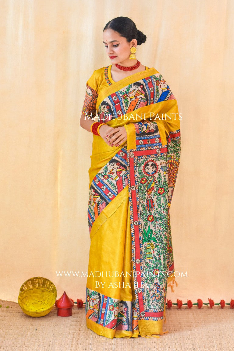 DOLI KOHBAR Handpainted Madhubani Tussar Silk Saree Blouse