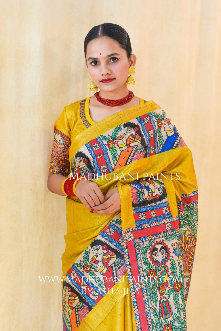 DOLI KOHBAR Handpainted Madhubani Tussar Silk Saree Blouse