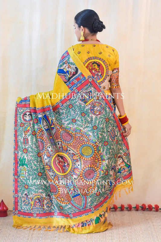 DOLI KOHBAR Handpainted Madhubani Tussar Silk Saree Blouse