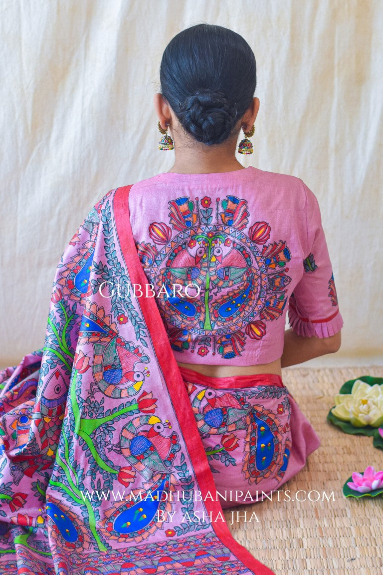 GULABI MAYURI DOLI Handpainted Madhubani Tussar Silk Blouse