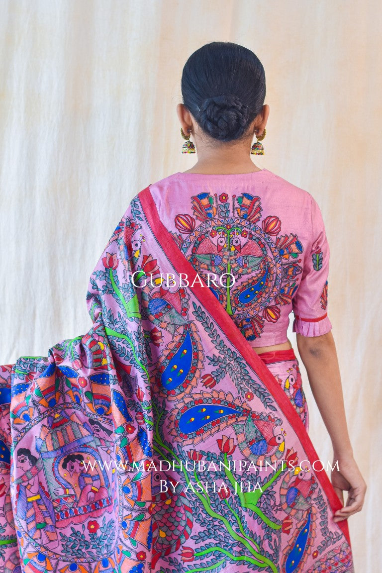 GULABI MAYURI DOLI Handpainted Madhubani Tussar Silk Blouse