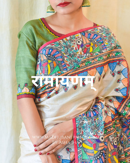 RAMAYANAM Handpainted Madhubani  Half Sleeve Blouse
