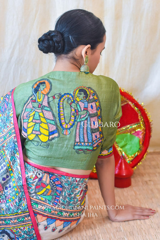 RAMAYANAM Handpainted Madhubani  Half Sleeve Blouse