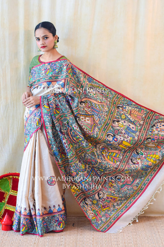 RAMAYANAM Handpainted Tussar Silk Saree