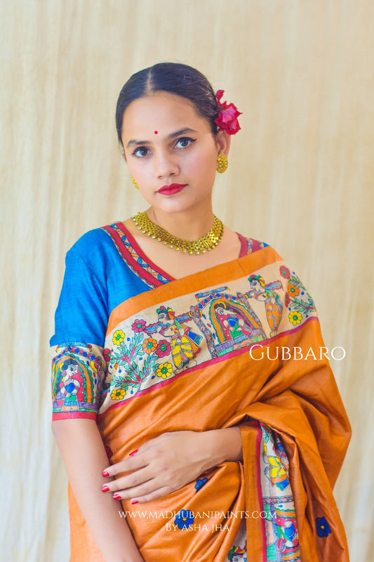 Swayamvar Kohbar Kathaa Madhubani Paints Hand Painted Tussar Silk Blouse