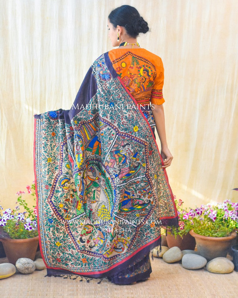 'KRISHNA RAAS' Handpainted Madhubani Tussar Silk Blouse