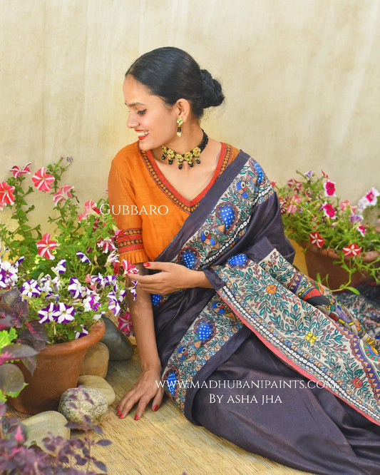 KRISHNA RAAS' Handpainted Madhubani Tussar Silk Saree