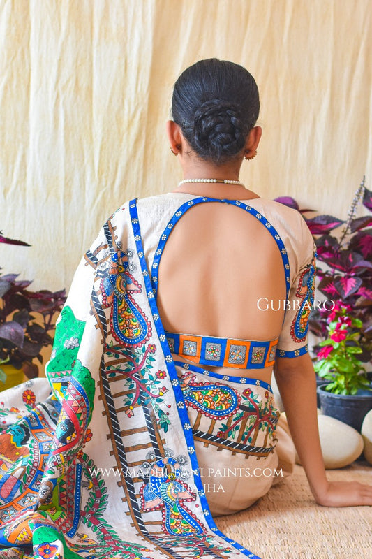 RAILGADI HandpaintedMadhubani Tussar Silk Blouse