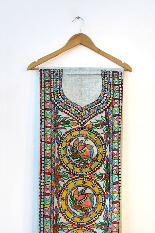 Peacock Hand-painted Madhubani Painting Cotton Unstitched Kurta