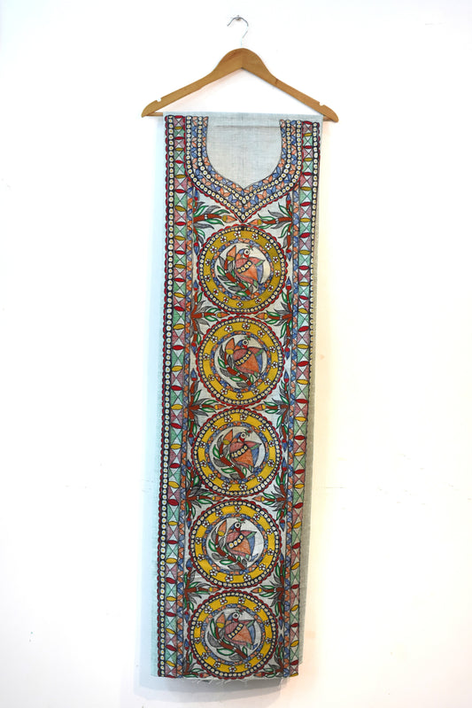 Peacock Hand-painted Madhubani Painting Cotton Unstitched Kurta