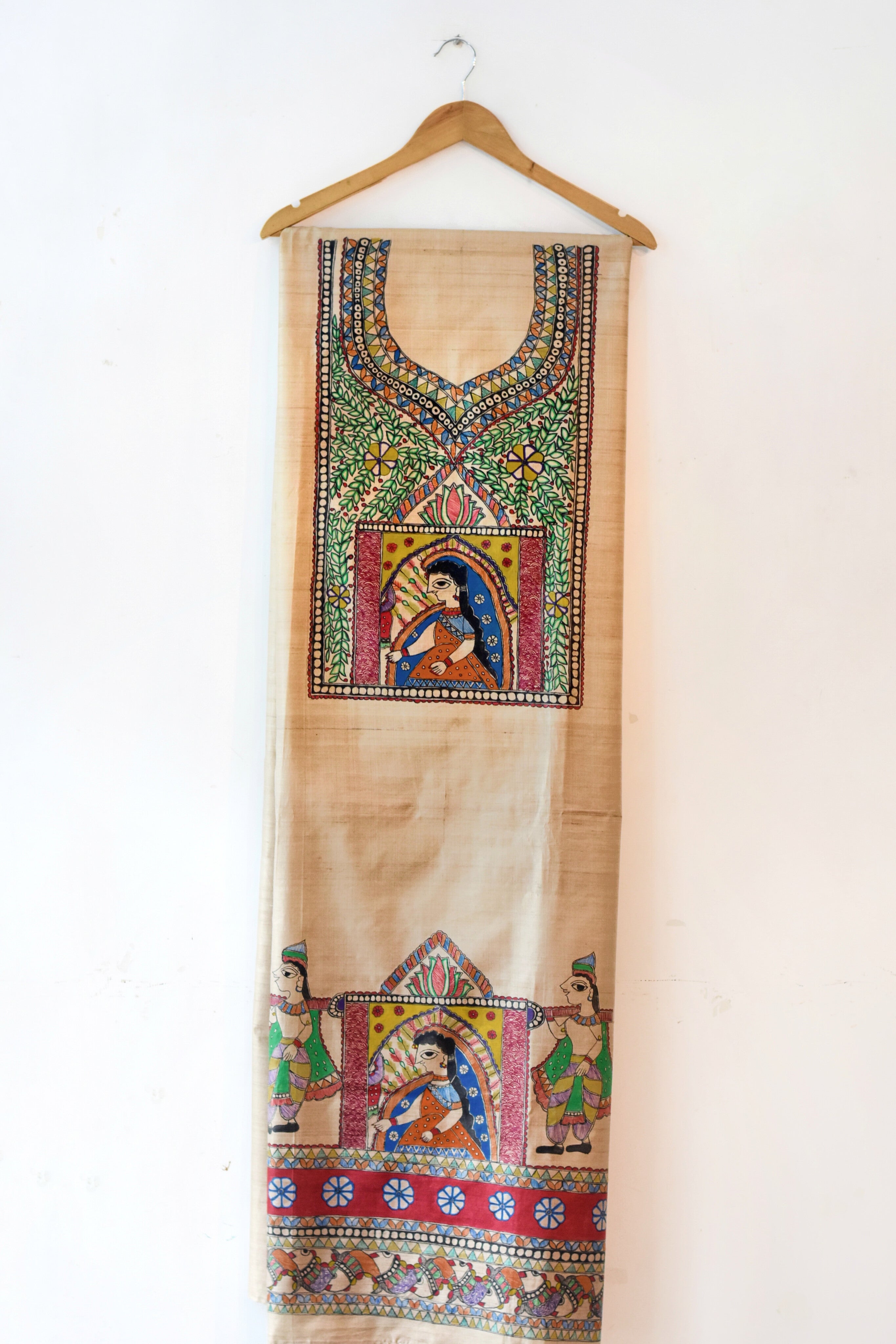 Madhubani Paints 'Mithila Doli' Madhubani Handpainted Pure Handwoven Tussar Silk Dupatta