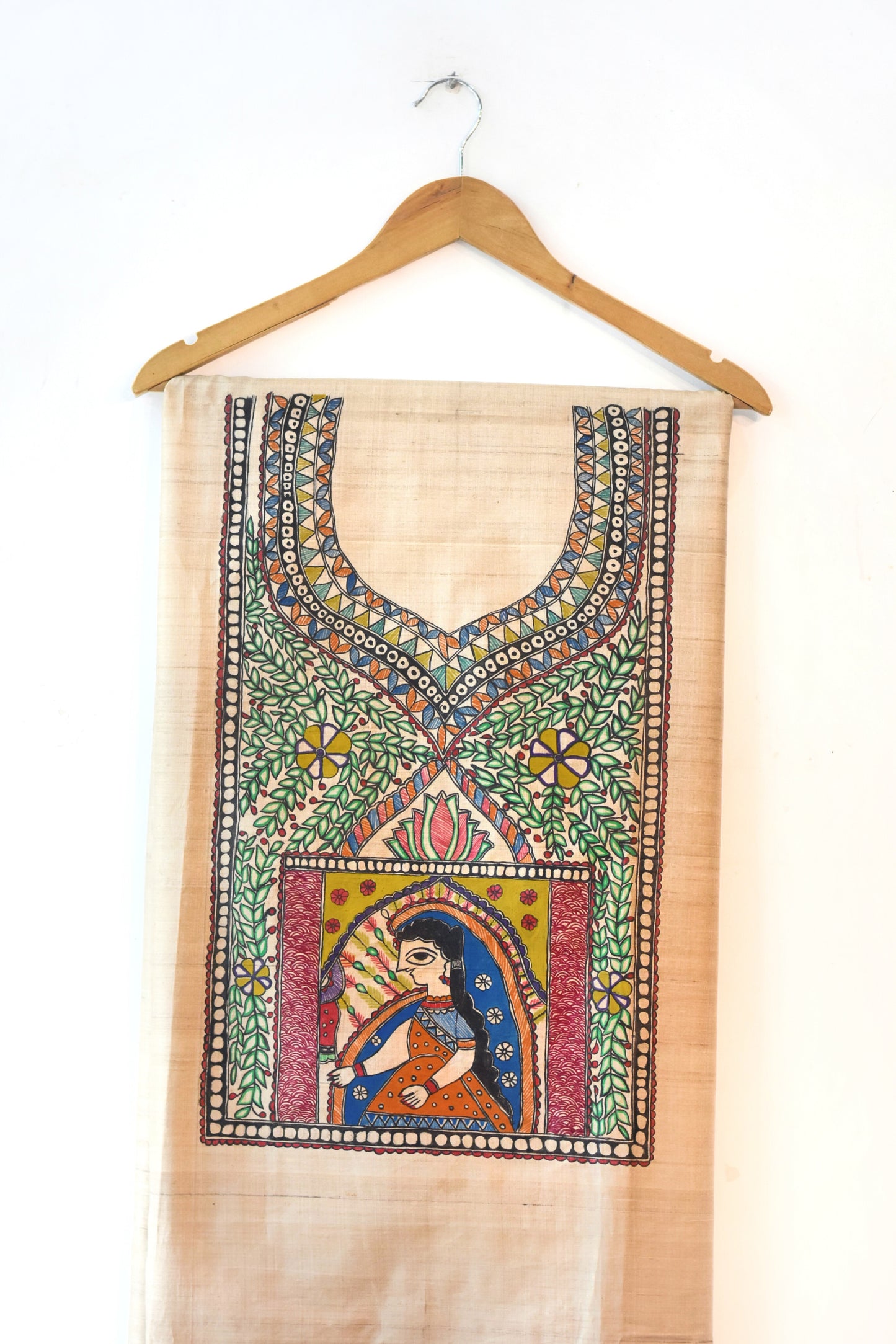 Mithila Doli Hand-painted Madhubani Painting Tussar Silk Unstitched Kurta