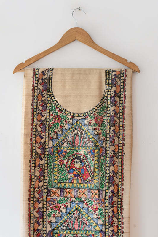 Bidaai Hand-painted Madhubani Painting Tussar Silk Unstitched Kurta