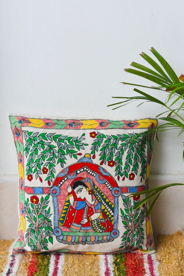 Madhubani Painting Doli Ka Haar Design Cushion