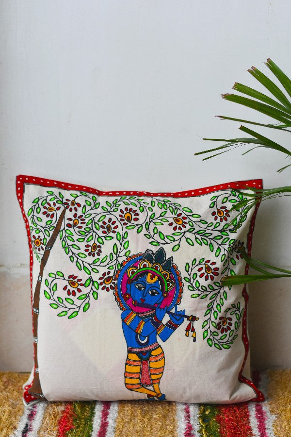 Madhubani Painting Krishna Design Cushion
