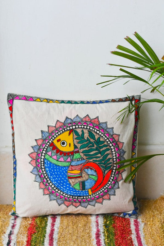 Madhubani Painting Fish Surmai Cushion