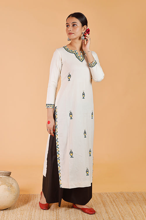 'Surmai' Handpainted Madhubani Cotton Kurta