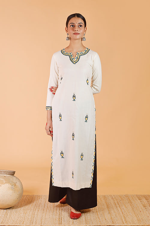 'Surmai' Handpainted Madhubani Cotton Kurta