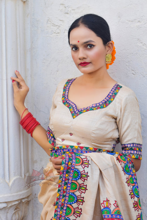 'KATYAYANI' Handpainted Madhubani Tussar Silk Saree