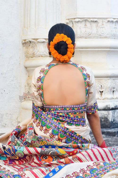 'KATYAYANI' Handpainted Madhubani Tussar Silk Blouse